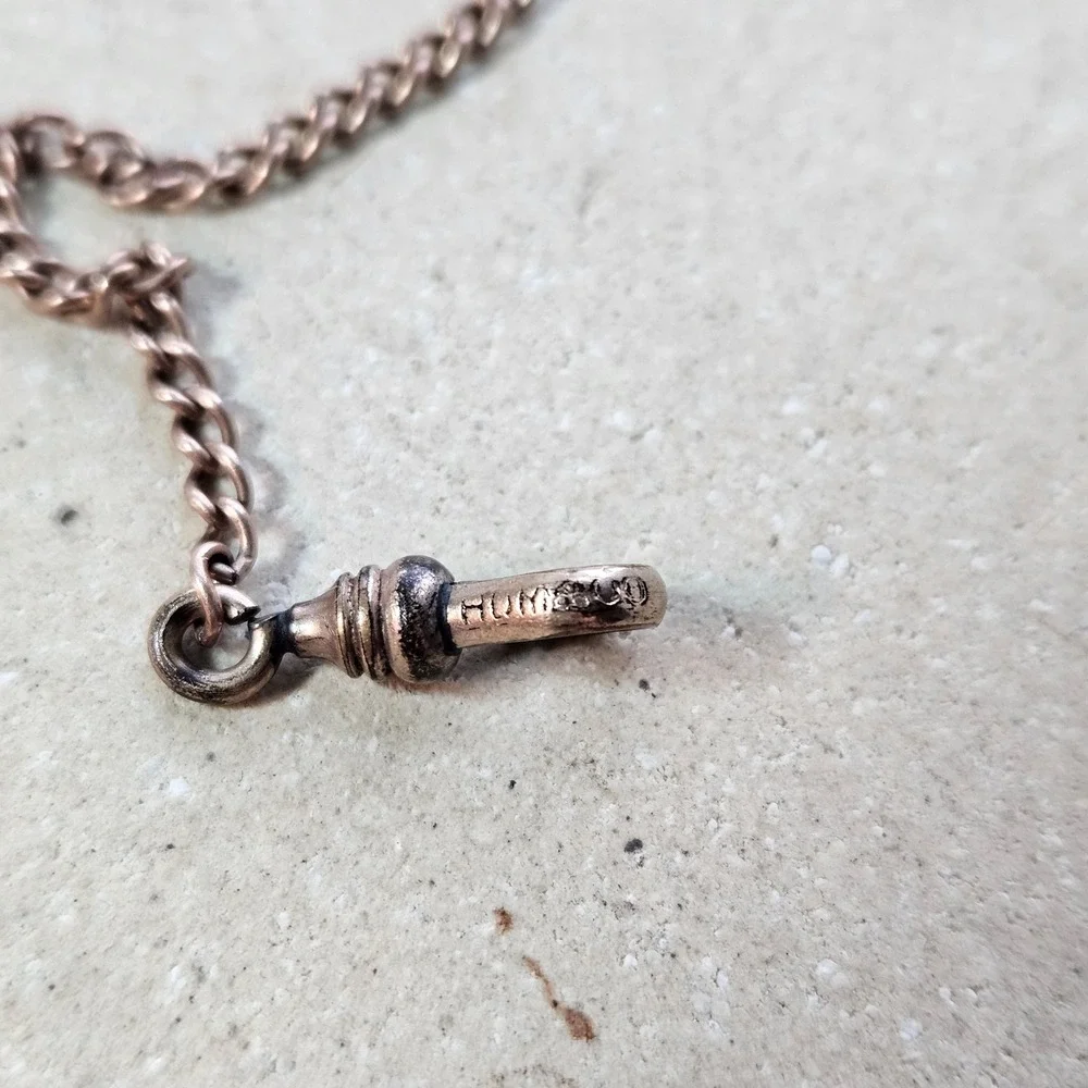 Antique Edwardiann Hum‎ & Co Gold Fill Mesh Pocket Watch Fob Clip Patent 1903